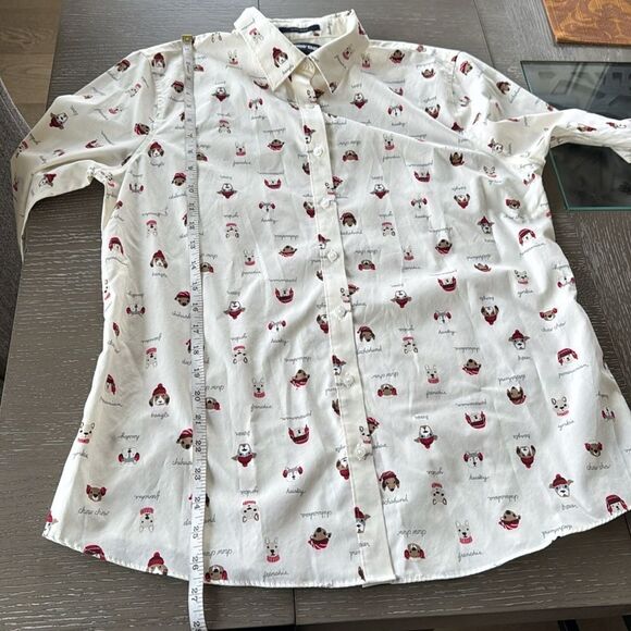 Lands’ End Women’s Size 12 Winter Dog Print No Iron Cotton Button Down Shirt - Picture 6 of 12